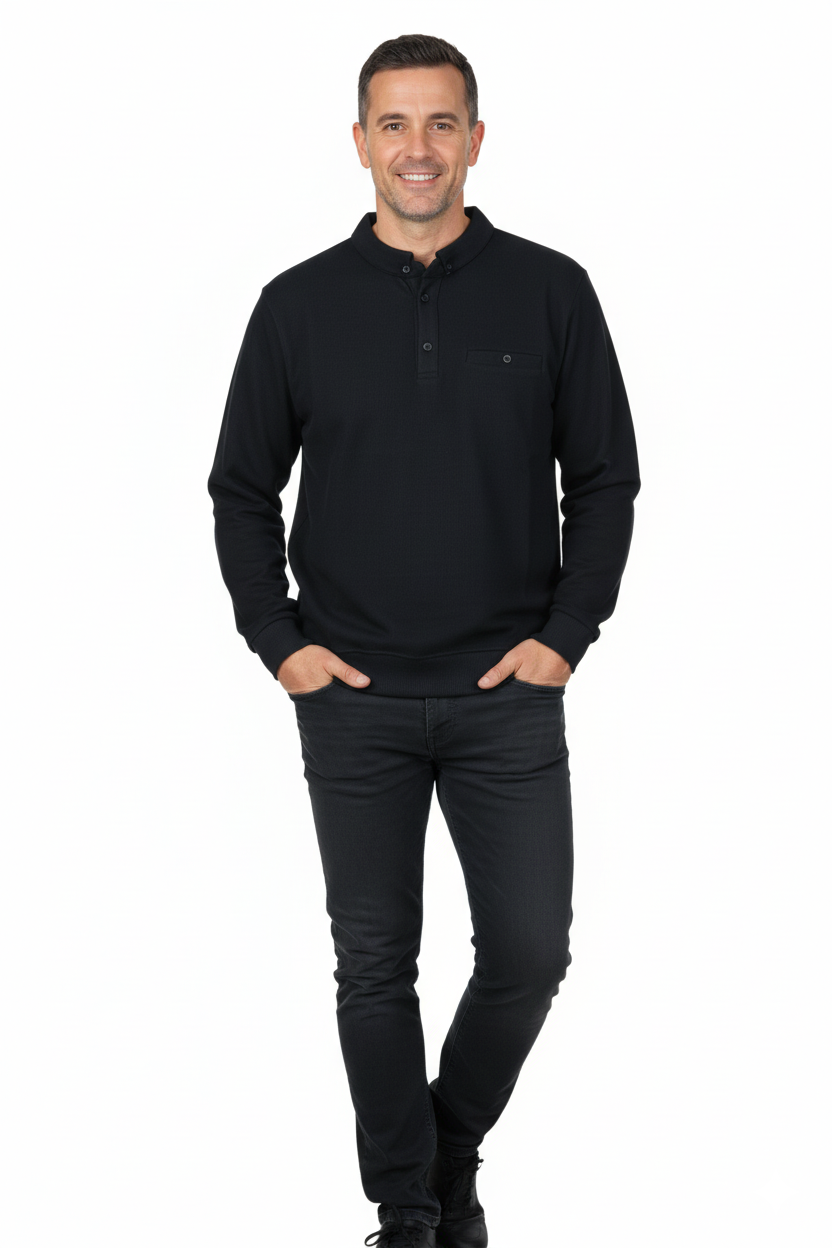 Oppland Erkek Kışlık Kazak Polo Yaka Oxford Fleto Cepli Dokulu Rahat Kesim Tam Kalıp